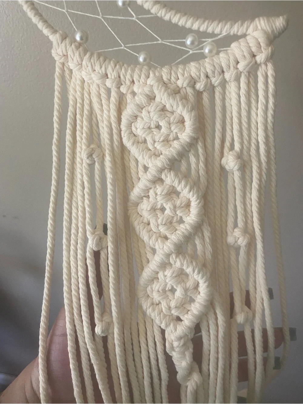 Handmade 34” White Crescent Moon Macramé Wall Hanging